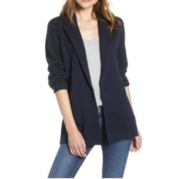 J. Crew Sophie Wool Blend Open Front Sweater Blazer Knit Cardigan Black Size S - Picture 1 of 10